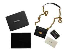 CHANEL Black Caviar Quilted LeBoy Card Holder Shoulder Bag Wallet On Chain