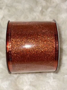 Glitter ORANGE Ribbon 2.5" x 9 FT Wired Edge Autumn Harvest Craft Wreath - Picture 1 of 7