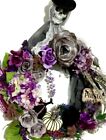Halloween Haunted House Decor Front Door Wreath Scary Goth Ghoul Black Purple