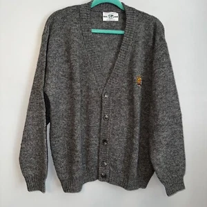 Vintage Benetton Charcoal Gray Oversized Shetland Wool Cardigan US Large IT 50 - Picture 1 of 8