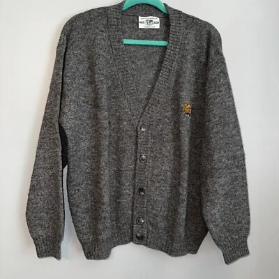 Cárdigan de lana Shetland de gran tamaño gris carbón Benetton vintage grande EE. UU. IT 50 Foto 1 de 4