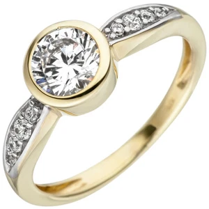 Anillo Con Zircón Blanco Solitario Redondo 375 Oro Amarillo Joyería De Dedos - Imagen 1 de 1