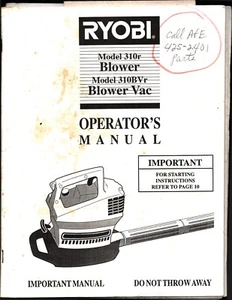 Vintage Operator/s Manual Ryobi Blower/Blower Vac Models 310r 310bvr - Picture 1 of 1