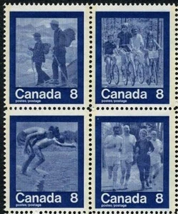 Sello de Canadá #632ai - "Manténgase en forma" Deportes de verano (1974) 4 x 8¢ - Imagen 1 de 1