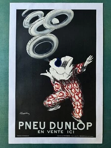 Poster Automobile Vintage Originale Pneu Dunlop di Cappiello, Su Lino - Foto 1 di 3