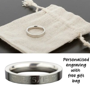 Anillo de acero inoxidable grabado personalizado regalo de cumpleaños fecha de compromiso - Imagen 1 de 9