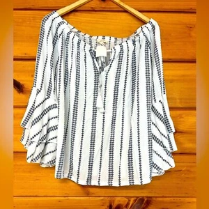 Solitaire Women White off the Shoulder Long Sleeve br Blouse Size Small - Picture 1 of 6