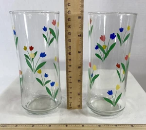 Libbey Jubilee set di 2 bicchieri vintage anni '70 JubileeTulip colori primari 16 oz - Foto 1 di 9
