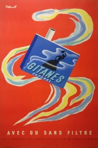 VILLEMOT BERNARD CIGARETTES GITANES AVEC OU SANS FILTRE 1983 VINTAGE POSTER - Picture 1 of 1