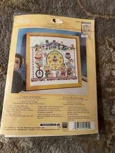Vintage Bucilla Counted Cross Stitch Animal Circus Baby Announcement Kit - Picture 1 of 3