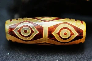 Ciondolo perline tibetana vecchia agata DZi *6 occhi di drago* 40 mm N9 - Foto 1 di 7