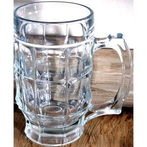 Taza Bar Cerveza Stein Jarra Patrón Huella Pulgar Vidrio Transparente 5 3/4" Buen Estado - Imagen 1 de 10