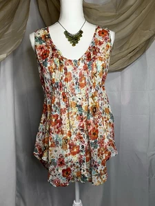 American Rag Cie Colorful Bright Sleeveless Blouse Size XL Floral Sheer Pleated - Picture 1 of 16