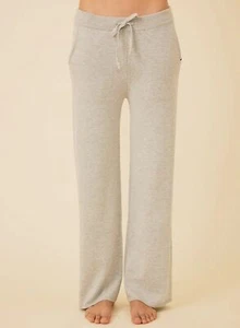 One Grey Day Knit Wide Leg Pants Soft Merino Wool Lounge Pants High Rise Sz L - Picture 1 of 7