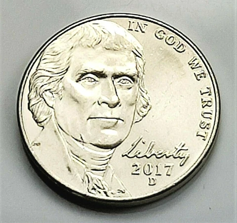 2017 D Jefferson Nickel -  BU Coin Pulled From OBW Roll Cover