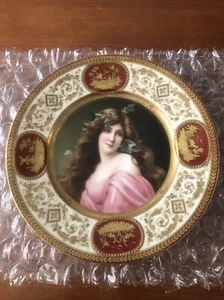 Antique Royal Vienna? Hand-Painted Woman in Leaves Portrait Plate - Picture 1 of 23