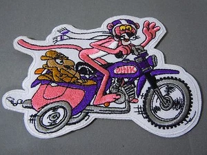 PINK PANTHER & Inspector w/ Cycle & Sidecar Embroidered Iron On Patch 4" - Picture 1 of 2