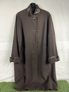 Vtg Fleurette 100% Camel Hair Dark Brown Midi Trench Wool Coat Jacket Size L/XL - Picture 1 of 19