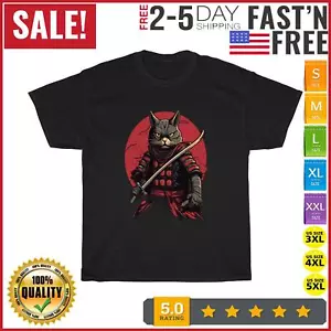 Samurai Cat Vintage T Shirt Men Fashion 2023 Women T Shirt Short Sleeve Cotton - Picture 1 of 9