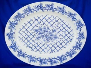 Williams Sonoma Large Oval Serving Platter Blue Harvest 17 x 14 England White - Picture 1 of 10
