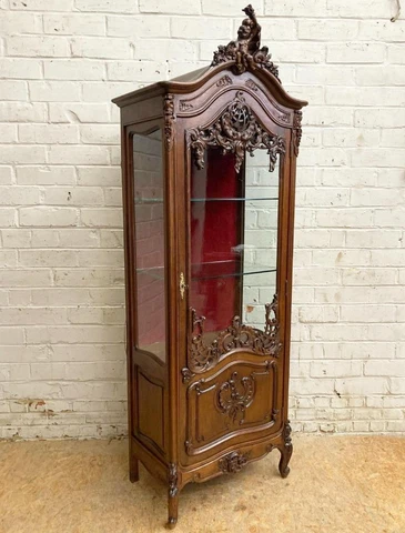 Antique French Louis XV Style Display Cabinet in Walnut Cover