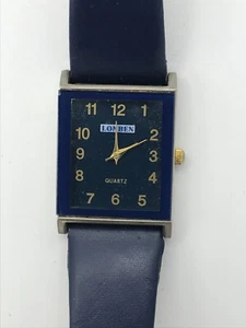 Armbanduhr LONBEN Quartz Damenuhr-rechteckig-Blau/Gold-Leder-funktioniert - Foto 1 di 6