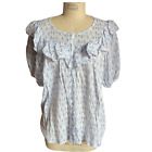 Hester & Orchard Blue Floral Button-Up Ruffled Blouse Xl X-Large