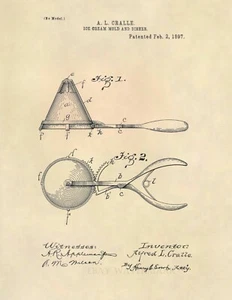 Ice Cream Scoop US Patent Art Print- Vintage 1897 Dessert Antique -643 - Picture 1 of 3