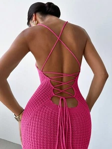 Sexy Backless Knit Maxi Dress – Strappy Crisscross Lace-Up Bodycon Dress - Picture 1 of 23