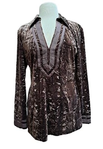 Grace Elements Women's Size 10 Long Sleeve Top Crushed Velvet Brown Tunic - Picture 1 of 4