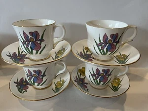 4 PAIRS OF STAFFORDSHIRE BONE CHINA IRIS TEA CUPS & SAUCERS FREE SHIPPING - Picture 1 of 5