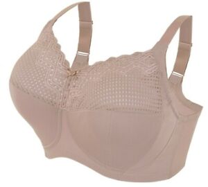 Glamorise COMFORT LIFT Bra 40G (WIRELESS) Support COTTON-LINED Lace TAUPE NEW