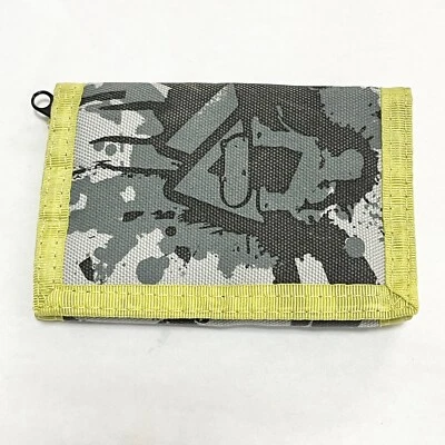 Volcom Trifold Canvas Wallet Zipper Coin Card Slots Skate Graphics Green Gray - Image 1 of 4