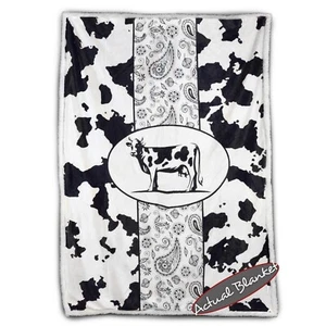 8 PACK Cow Print Heavyweight Fleece Blanket WHOLESALE LOT Sherpa Lined Throw - Picture 1 of 5