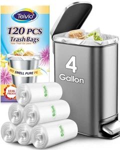 Teivio 4 Gallon 120 Counts Strong Trash Bags Garbage Bags, Bathroom Trash Can... - Picture 1 of 8