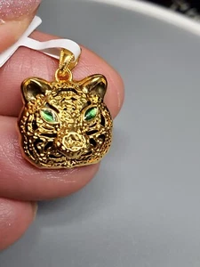 AGATE 18KT SOLID YELLOW GOLD TIGER PENDANT 20MM - Picture 1 of 20