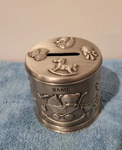 Pewter Baby Coin Box Nursery Collectable Metal Money Box - Picture 1 of 7