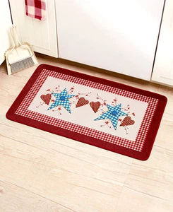 Primitive Hearts & Stars Kitchen Mat Patchwork Berries Folk Art Country Bath Rug - Picture 1 of 1