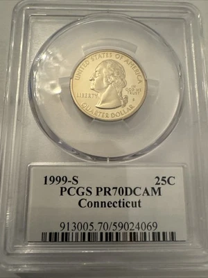 🥰1999 S Clad Connecticut State Quarter Proof PR70 DCAM PCGS Gold toning  - Image 1 of 4