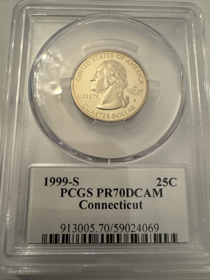 🥰1999 S Clad Connecticut State Quarter Proof PR70 DCAM PCGS Gold toning  - Image 1 of 4
