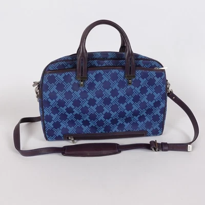 Tumi Blue Monogram Laptop Computer Travel Commute Bag Messenger Strap Leather - Image 1 of 4