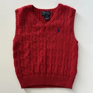 Polo Ralph Lauren Sweater Vest Boys Toddler Size 3/3T Cable Knit 100% Cotton Red - Picture 1 of 8