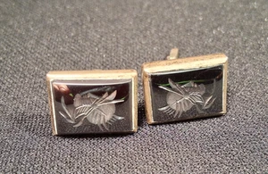 VINTAGE STERLING SILVER 925 Cufflinks Roman Soldier Hematite Conquistador - Picture 1 of 8