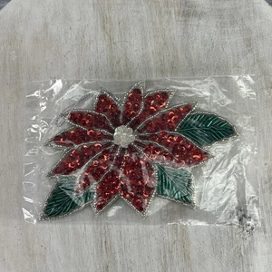Vtg Avon Heavily Beaded Christmas Tree Ornament-Poinsettia Holiday Decor 4" x 5" - Bild 1 von 6