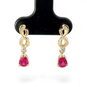 10k Yellow Gold Lab Grown Ruby and Diamond Dangling Earrings (KS1023210) - Picture 1 of 6