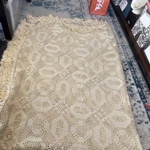 Antique Vintage Hand Crocheted Ivory Bedspread Tablecloth Coverlet 52”x66” - Picture 1 of 6