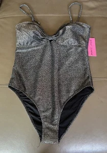 Betsey Johnson Swimsuit Women's Large L One Piece Black Metallic NWT - Picture 1 of 8