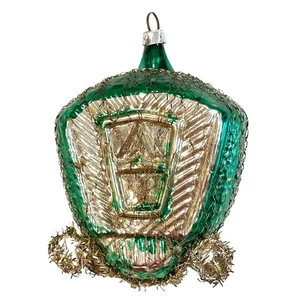 Antica carrozza vittoriana avvolgente in filo ornamento natalizio verde e argento - Foto 1 di 9