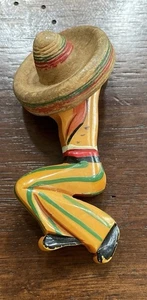 Vintage Carved & Hand-Painted Bakelite & Wood Mexican Siesta Sleeping Man Brooch - Picture 1 of 13