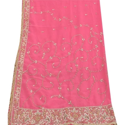 Sánscriti Vintage Rosa Dupatta Estola Larga Georgette Mano Cuentas Zari Zardozi Velo Foto 1 de 4